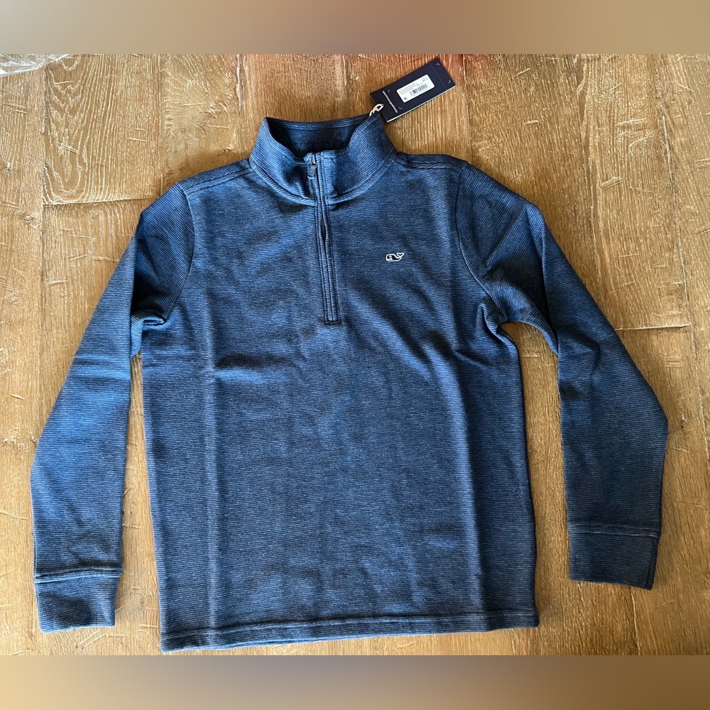 Boy’s Vineyard Vines Saltwater Quarter Zip pullover sz M (12-14) NWT deep bay